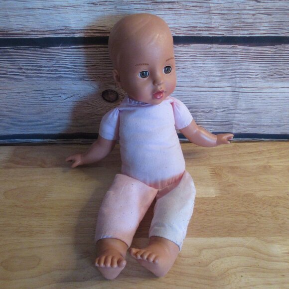 Brass Key Baby Doll Open Close Eyes Pink Cloth Body 14" - Picture 4 of 5